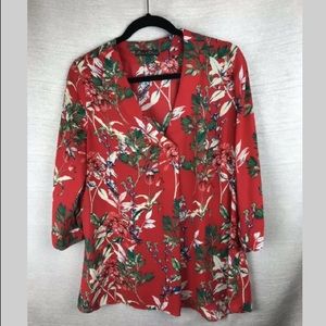 Rose & Olivia Womens Red Floral Top XL